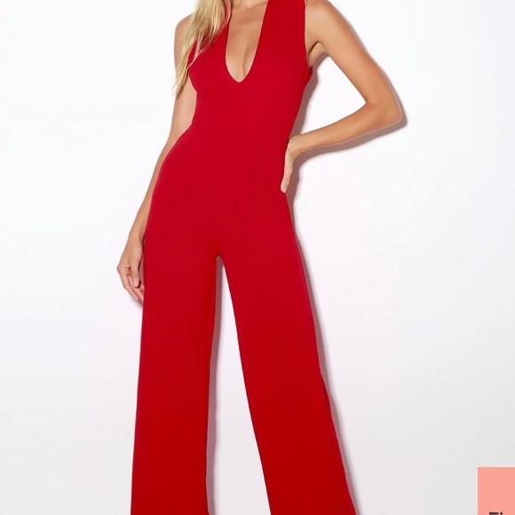 Thinking Out Loud Red Backless Jumpsuit - Picture 2 of 3